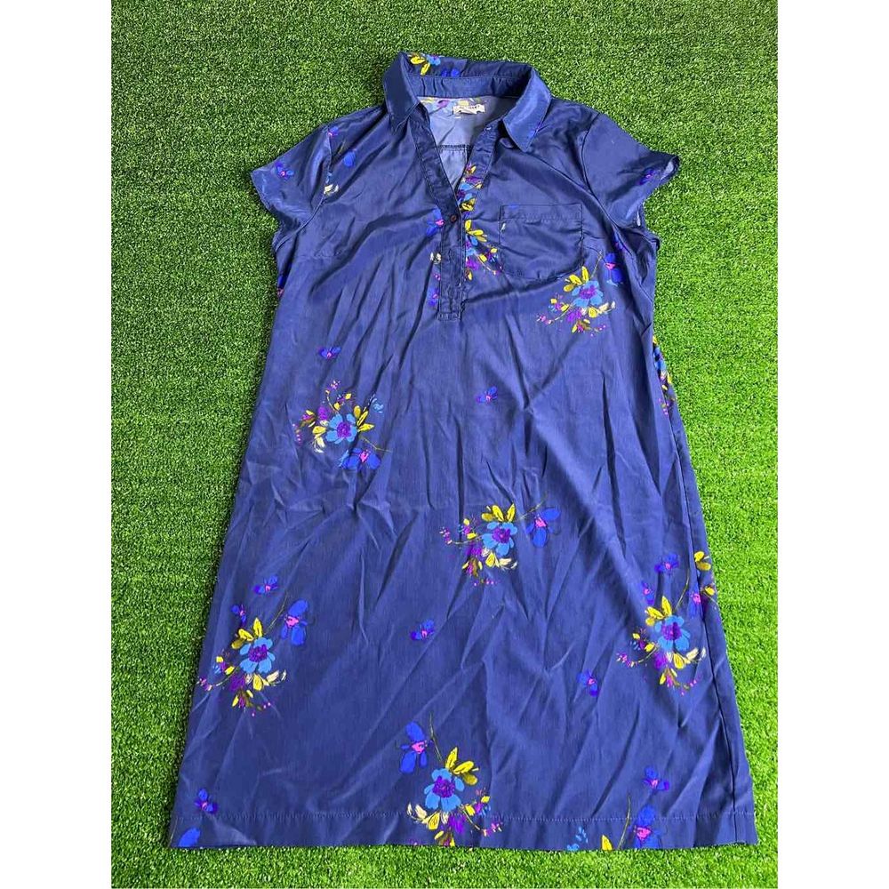 Beautiful Blue Silk Medium Dressbarn Dress w/ Flower Designs
